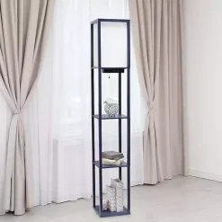 Kirklands Home Navy Etagere Shelf Charging Floor Lamp Blue