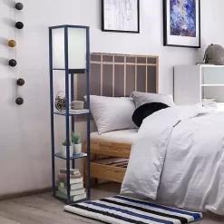 Kirklands Home Navy Etagere Shelf Charging Floor Lamp Blue