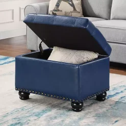 Online Kirklands Home Navy Faux Leather Jessy Storage Ottoman Blue