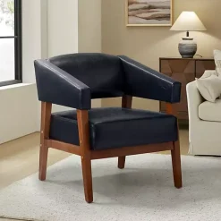 Discount Kirklands Home Navy Faux Leather Nicki Accent Chair Blue