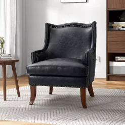 Sale Kirklands Home Navy Faux Leather Wingback Accent Chair Blue