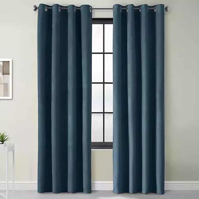 Online Kirklands Home Navy Faux Suede Blackout Curtain Panel, 95 in. Blue