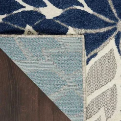 New Kirklands Home Navy Floral Burst Outdoor Area Rug, 5x7
