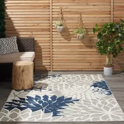 New Kirklands Home Navy Floral Burst Outdoor Area Rug, 5x7