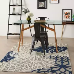 New Kirklands Home Navy Floral Burst Outdoor Area Rug, 5x7