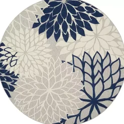 Discount Kirklands Home Navy Floral Burst Round Outdoor Area Rug, 7x7