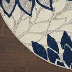 Discount Kirklands Home Navy Floral Burst Round Outdoor Area Rug, 7x7