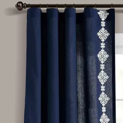 Outlet Kirklands Home Navy Geometric Border Curtain Panel, 84 in. Blue