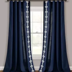 Outlet Kirklands Home Navy Geometric Border Curtain Panel, 84 in. Blue