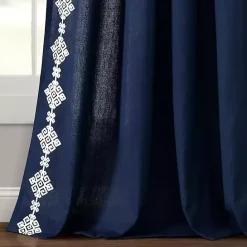 Outlet Kirklands Home Navy Geometric Border Curtain Panel, 84 in. Blue
