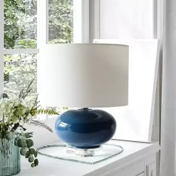 Hot Kirklands Home Navy Glass Short Oval Table Lamp Blue