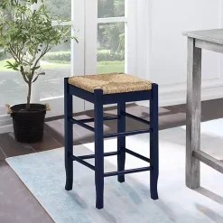 Outlet Kirklands Home Navy Handwoven Square Wooden Counter Stool Blue