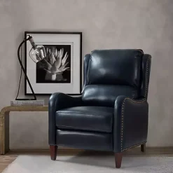 Clearance Kirklands Home Navy Leather Nailhead Traditional Recliner Blue