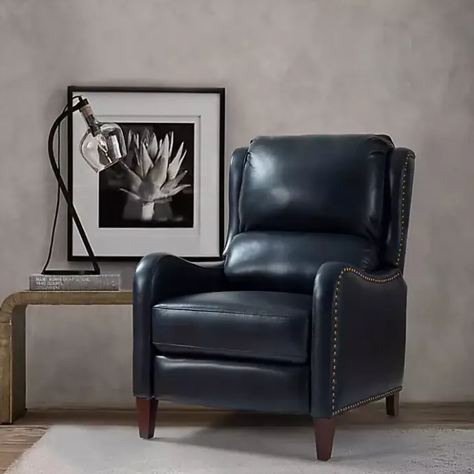 Clearance Kirklands Home Navy Leather Nailhead Traditional Recliner Blue