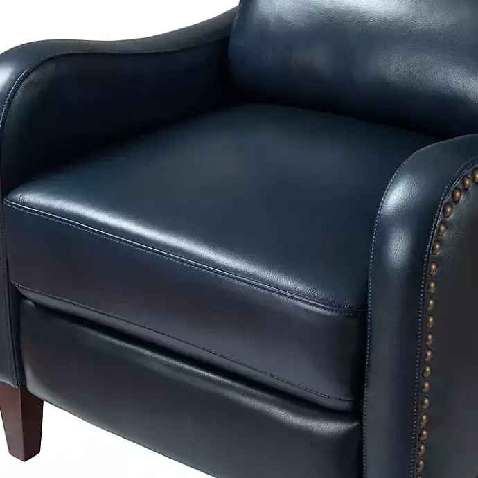 Clearance Kirklands Home Navy Leather Nailhead Traditional Recliner Blue
