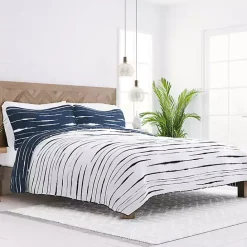 New Kirklands Home Navy Linear Reversible 3-pc. King Quilt Set