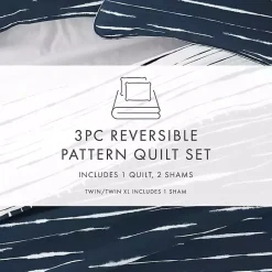 New Kirklands Home Navy Linear Reversible 3-pc. King Quilt Set