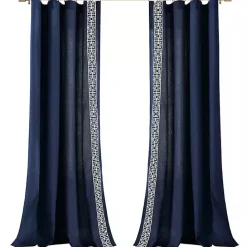 Kirklands Home Navy Modern Square Border Curtain Panel, 84 in. Blue