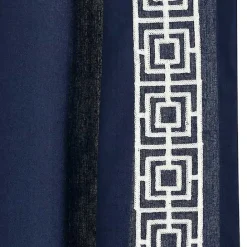 Kirklands Home Navy Modern Square Border Curtain Panel, 84 in. Blue