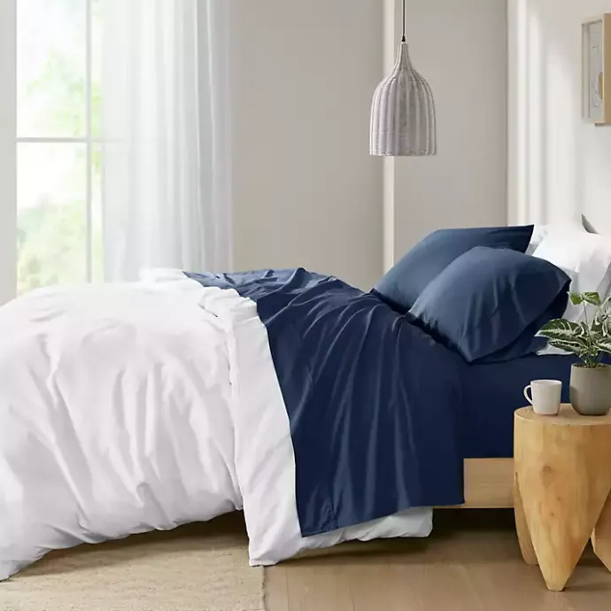 Best Kirklands Home Navy Peached Percale 4-pc. King Sheet Set Blue