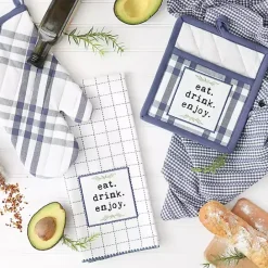 Hot Kirklands Home Navy Plaid Eat Drink Enjoy 4-pc. Dish Towel Set