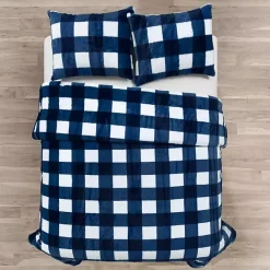 Kirklands Home Navy Plaid Faux Fur 3-pc. King Comforter Set