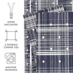 Discount Kirklands Home Navy Plaid Polka Dot 2-pc. Twin Duvet Cover Set