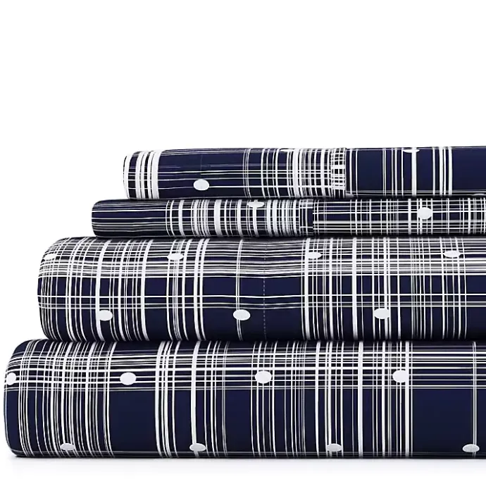 Hot Kirklands Home Navy Plaid Polka Dot 3-pc. Twin Sheet Set Blue