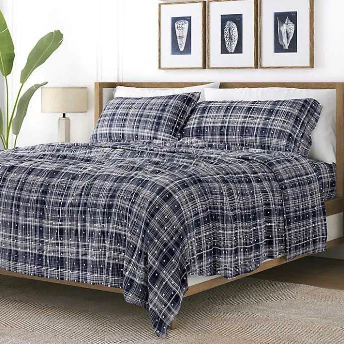 Hot Kirklands Home Navy Plaid Polka Dot 3-pc. Twin Sheet Set Blue