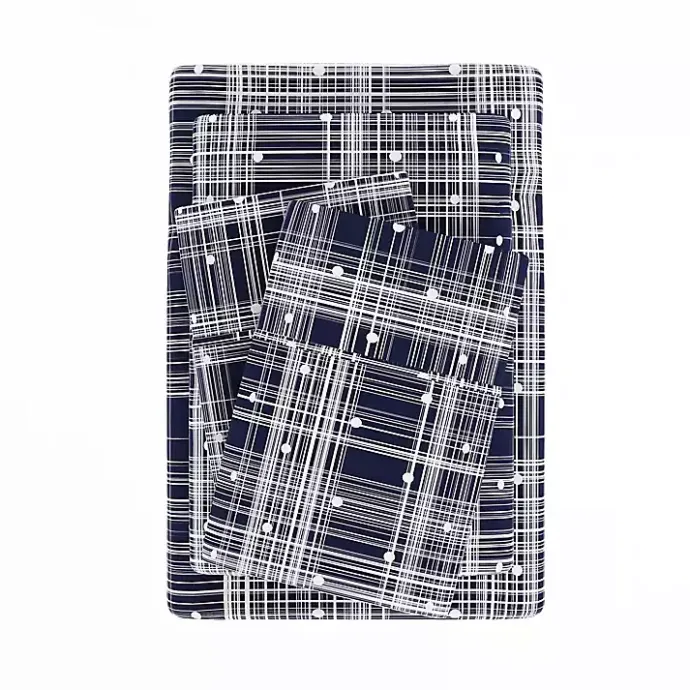Hot Kirklands Home Navy Plaid Polka Dot 3-pc. Twin Sheet Set Blue
