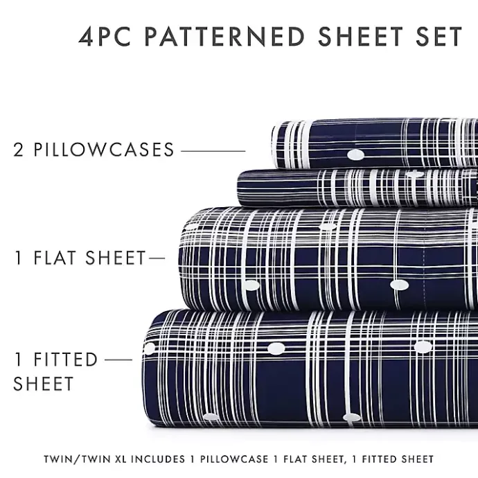 Hot Kirklands Home Navy Plaid Polka Dot 3-pc. Twin Sheet Set Blue