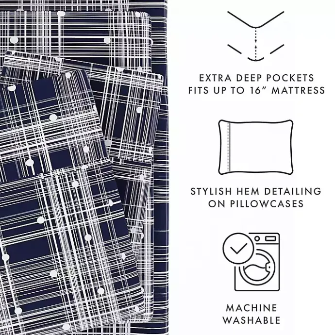 Hot Kirklands Home Navy Plaid Polka Dot 3-pc. Twin Sheet Set Blue
