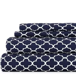Clearance Kirklands Home Navy Quatrefoil 4-pc. California King Sheet Set Blue