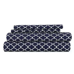 Best Kirklands Home Navy Quatrefoil 4-pc. Full Sheet Set Blue