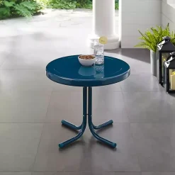 New Kirklands Home Navy Retro Metal Outdoor Side Table Blue