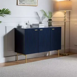 Discount Kirklands Home Navy Ribbed Wood Sideboard Cabinet Blue