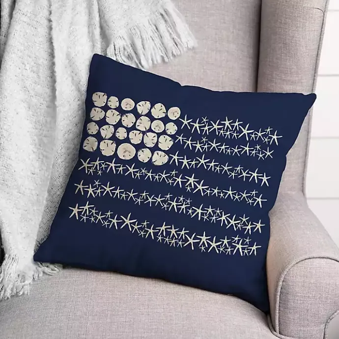 Discount Kirklands Home Navy Sand Dollar and Starfish Outdoor Throw Pillow