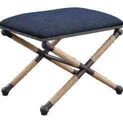 Discount Kirklands Home Navy Seat and Black Metal Ottoman Blue