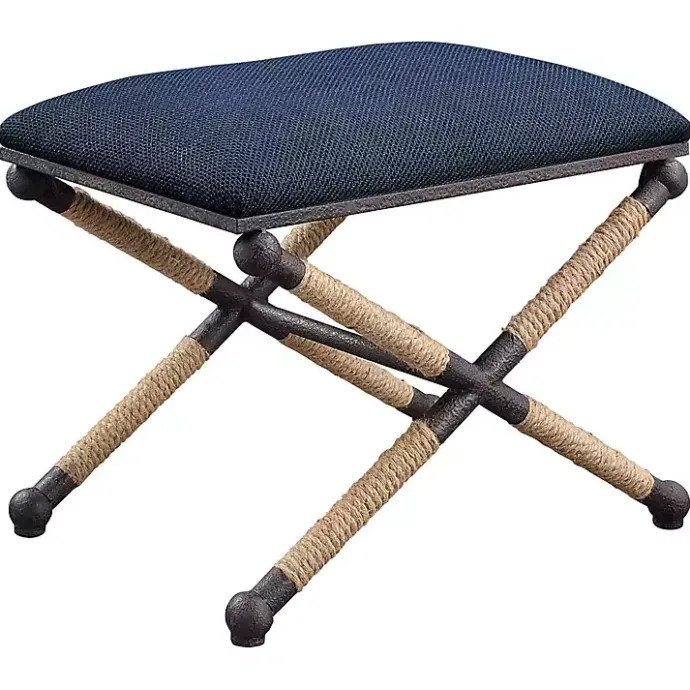 Discount Kirklands Home Navy Seat and Black Metal Ottoman Blue