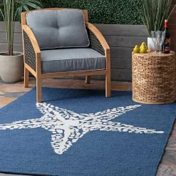 Hot Kirklands Home Navy Starfish Hooked Indoor/Outdoor Area Rug, 5x8
