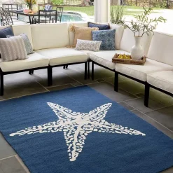 Hot Kirklands Home Navy Starfish Hooked Indoor/Outdoor Area Rug, 5x8