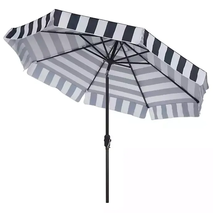 New Kirklands Home Navy Stripe Auto Tilt 9 ft. Outdoor Umbrella Blue