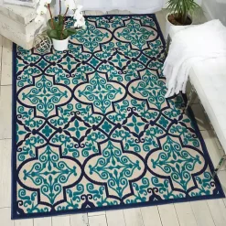 Discount Kirklands Home Navy Trellis Outdoor Area Rug, 7x10
