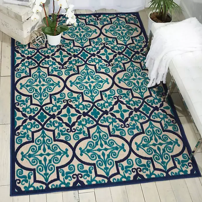 Discount Kirklands Home Navy Trellis Outdoor Area Rug, 7x10