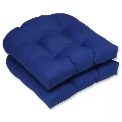 Discount Kirklands Home Navy Tufted Outdoor Wicker Chair Cushion, Set of 2 Blue