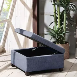 Sale Kirklands Home Navy Tufted Square Storage Ottoman Blue