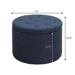 New Kirklands Home Navy Upholstered Round Shoe Storage Ottoman Blue
