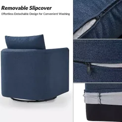 Discount Kirklands Home Navy Upholstered Vasser Slipcover Swivel Chair Blue
