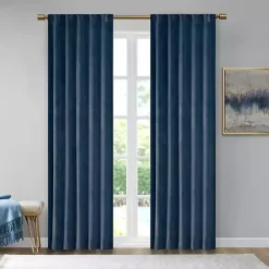 Outlet Kirklands Home Navy Velvet Greta Curtain Panel Set, 95 in. Blue