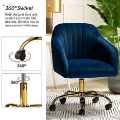 Outlet Kirklands Home Navy Velvet Swivel Jacyln Office Chair Blue